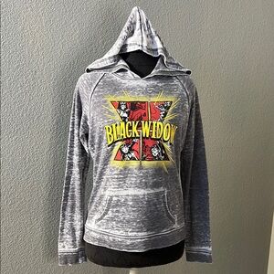 Marvel Black Widow Gray Acid Wash Burnout Hoodie Size Medium